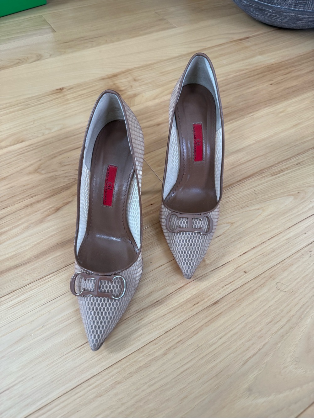 Textured Pointed-Toe High Heels in Taupe - Picture 3 of 16